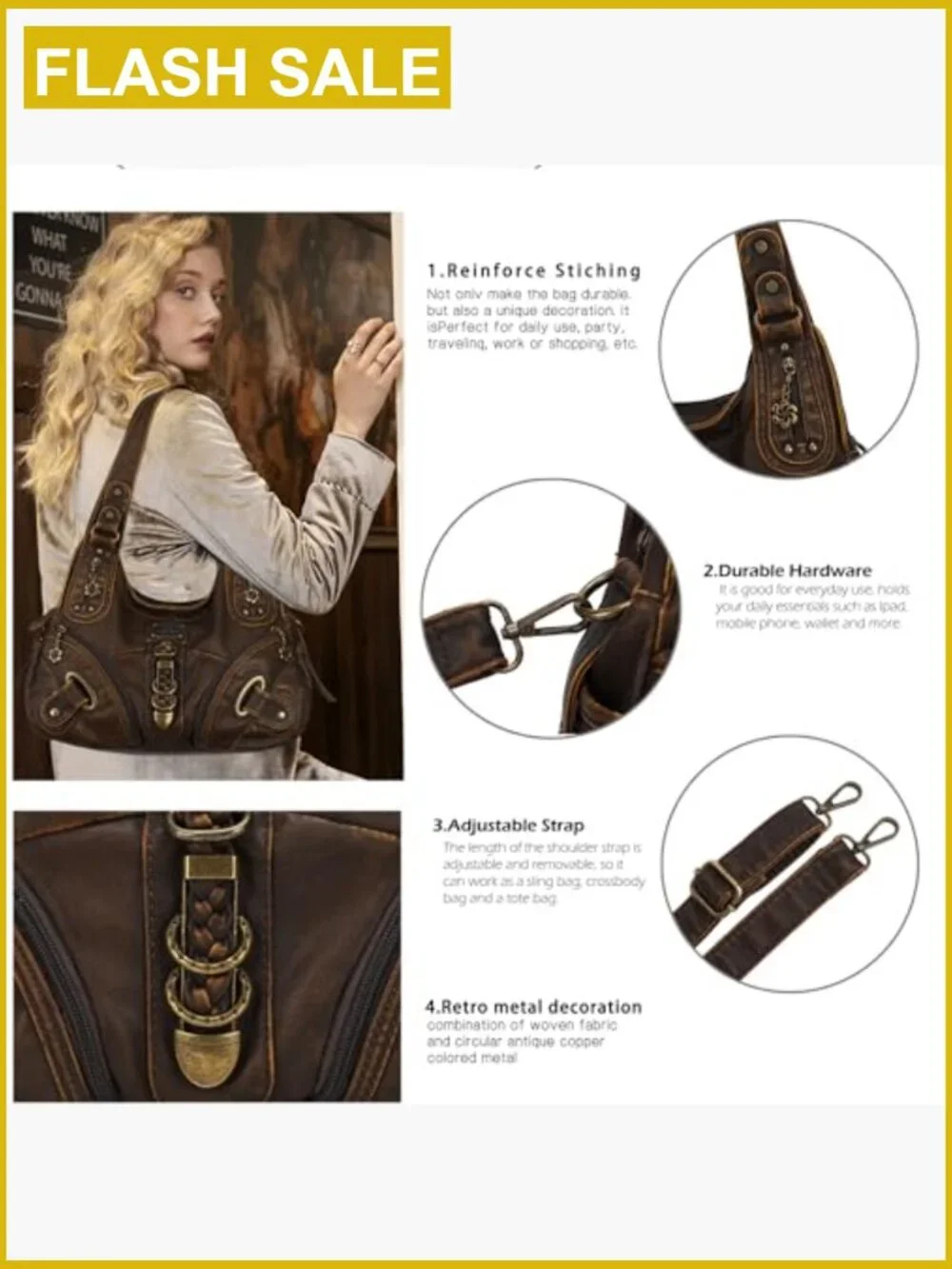 Large Hobo Satchel Purse for Women Faux Leather Shoulder Bag